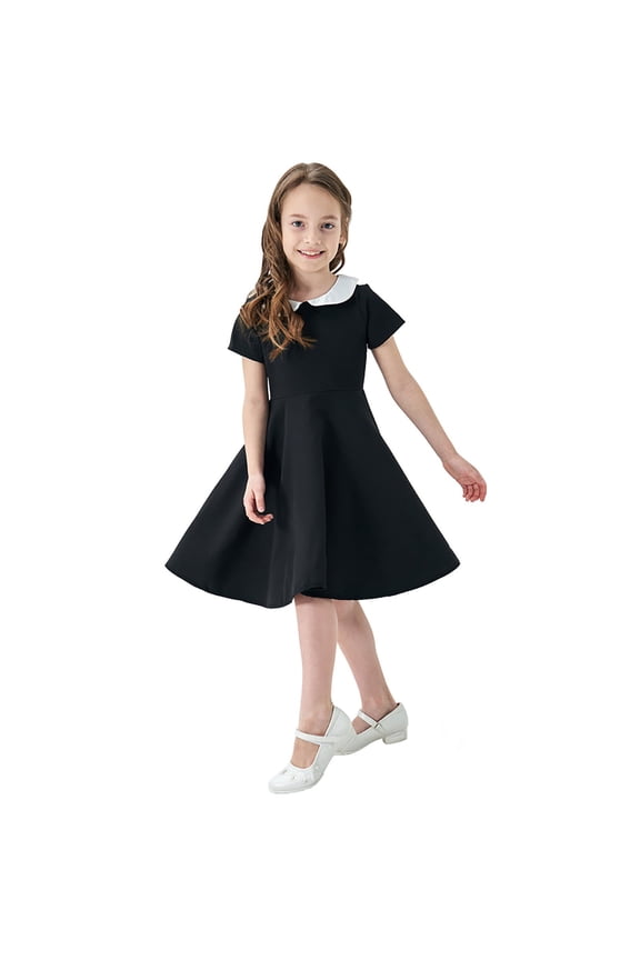 Classic Summer Girls' Dress School Children's Color Contrast Short Sleeved Dress