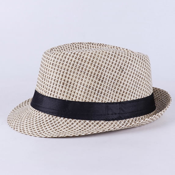 Classic Sun Hats for Men Women, UV Protection Wide Brim Fedora Hat with Black Band, Breathable Lightweight Trilby Cap for Outdoor Summer