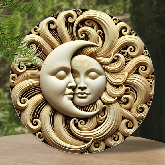 Classic Sun and Moon Wall Art Decorative Sign, Round Metal Wall Hanging Plaque, Multipurpose, Easy to Hang for Living Room, Bedroom, Bar, Cafe Decor- No Electricity Needed