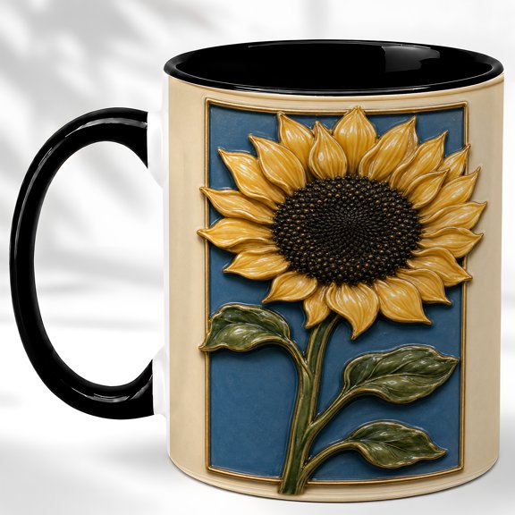 Classic Sunflower Coffee Mug, Rustic Floral Mug, Ceramic 11 oz