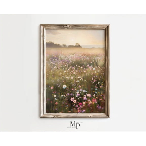 Classic Sunset Landscape Wildflower Field Art Print Country Wall Nature Printable Unframed Paper Print