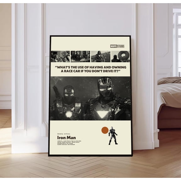 Classic Superhero Tech Hero Minimalist Black and White Mid-Century Modern Wall Art, Unframed Poster