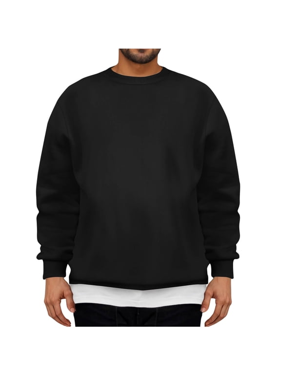 Classic Sweatshirt for Men, Casual Crewneck Long Sleeves Pullover Tops Loose Fit Sweatshirts No Hood Solid Colour Jumpers Lightweight Regular Fit Basic T-Shirts