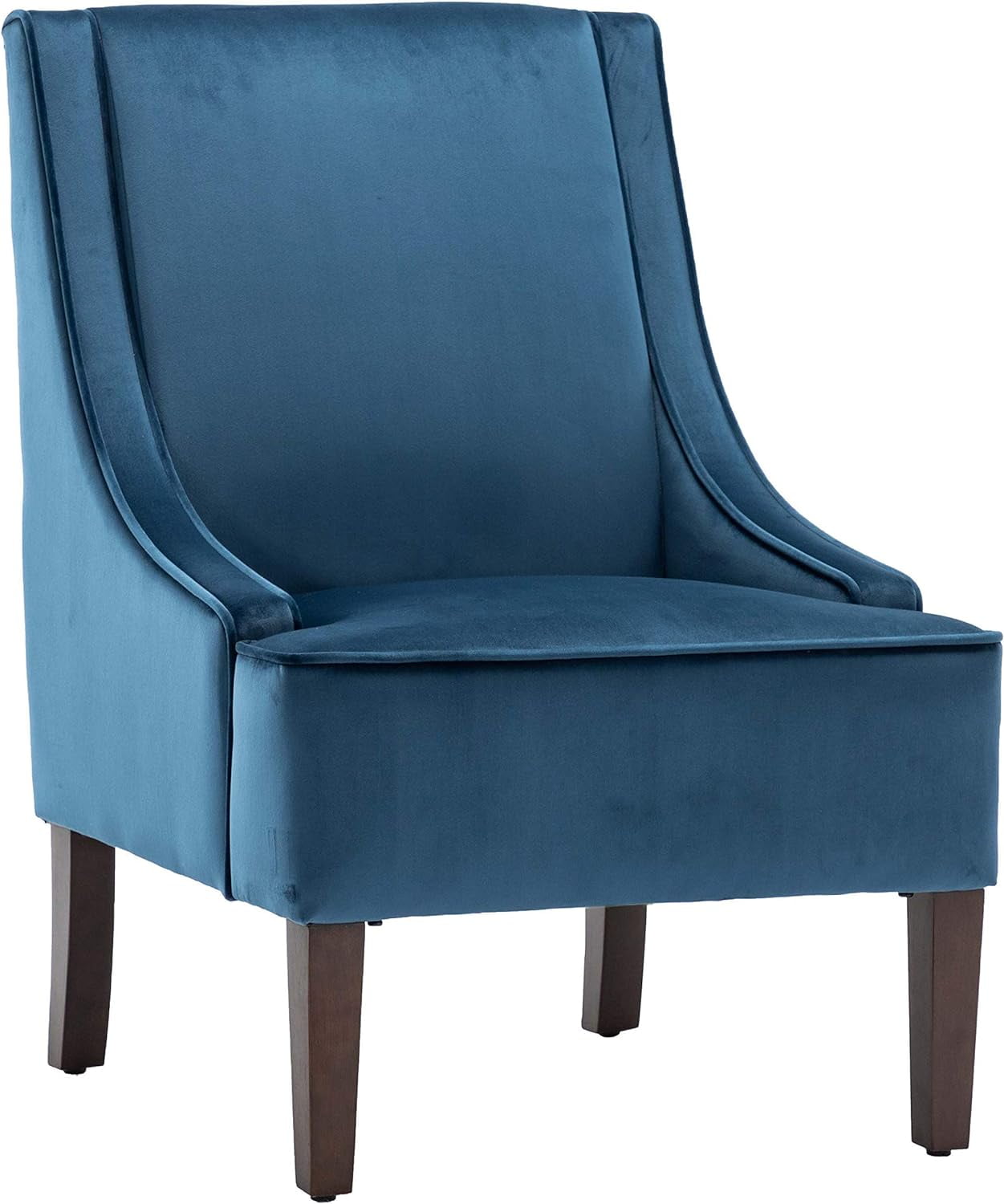 Classic Swoop Arm Accent Chair With Wood Legs Blue Velvet