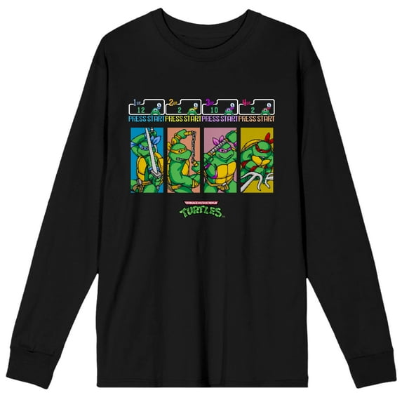 Classic TMNT Cartoon Ninja Turtles Panel Men's Black Long Sleeve Shirt-Small