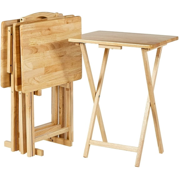 Classic Foldable TV Dinner Tray Table with Storage Rack, 14.6 L x 19 W x 26 H inch, Natutral, 4-Pack