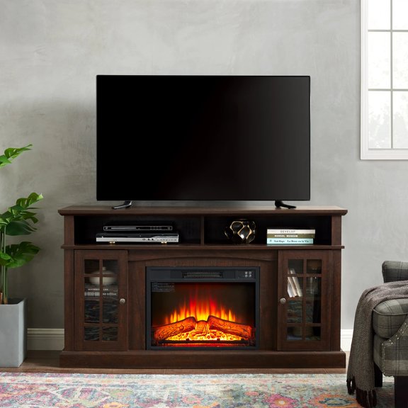Classic TV Media Entertainment Console Fireplace Insert Up To Open Closed