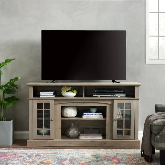 Classic TV Media Entertainment Console Up To Open & Closed Storage Gray