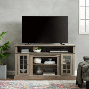 Classic TV Media Stand for TVs up to 65", Gray Wash Entertainment Console with 3 Adjustable Shelves & Cable Management, 58.25"W x 15.75"D x 32"H