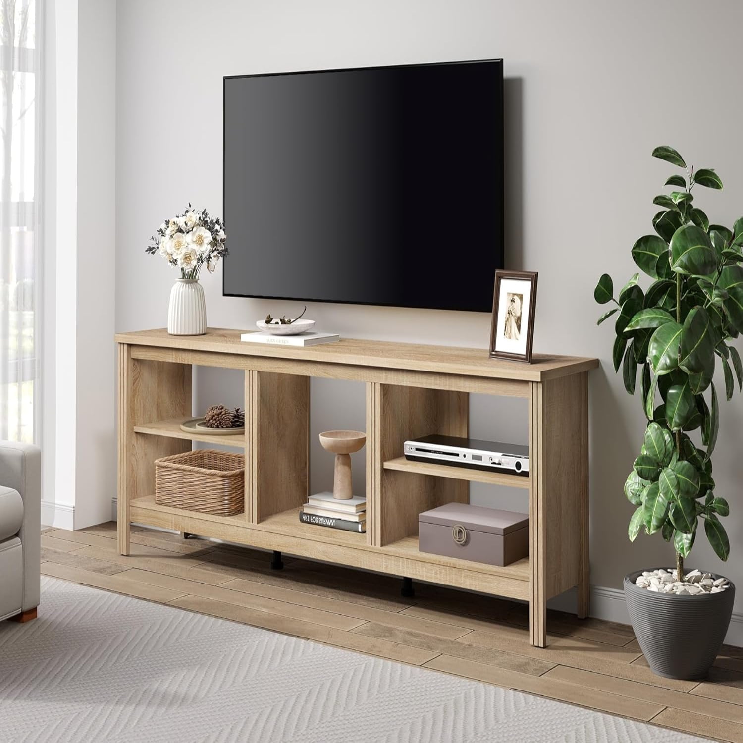 Classic TV Stand for TVs up to 80 Inch Black Entertainment Center for