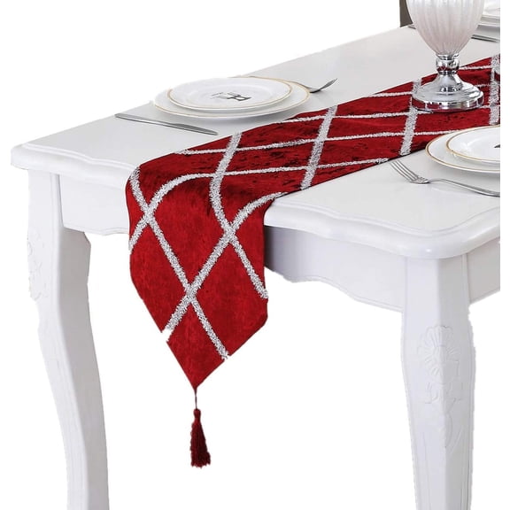 Classic Table Runner with Tassels for Wedding Christmas Party Decoration, 11" x 70", Red