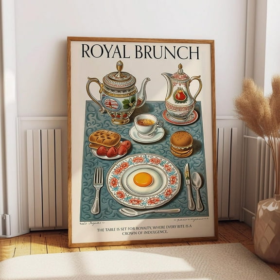 Classic Table Setting Wall Art - Royal Brunch Print – Elegant Retro Breakfast Illustration Wall Art, Modern Wall Decor, 24x36 UNFRAMED