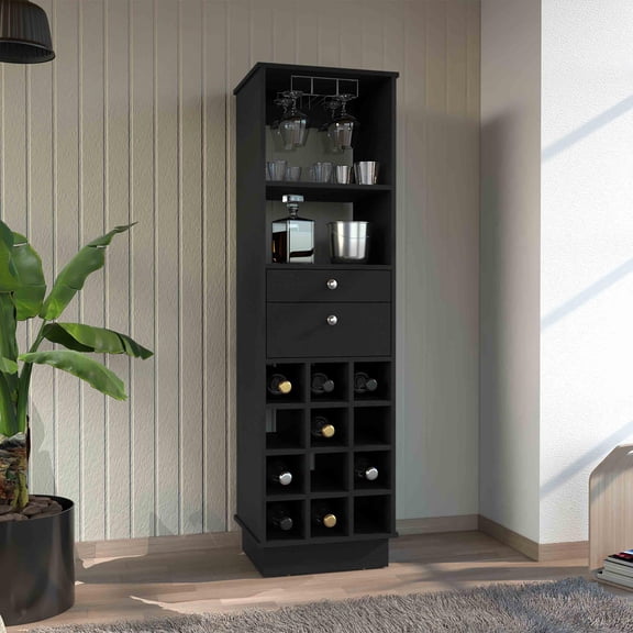 Classic Tall Bar Cabinet with Two Storage Drawers, Dual Display Shelves, Twelve-Bottle cube