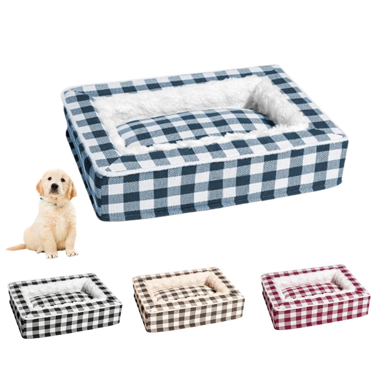 Classic Tartan Pet Bed-Square Dog Beds,Funny Fuzzy Tartan Cozy Dog Anti ...