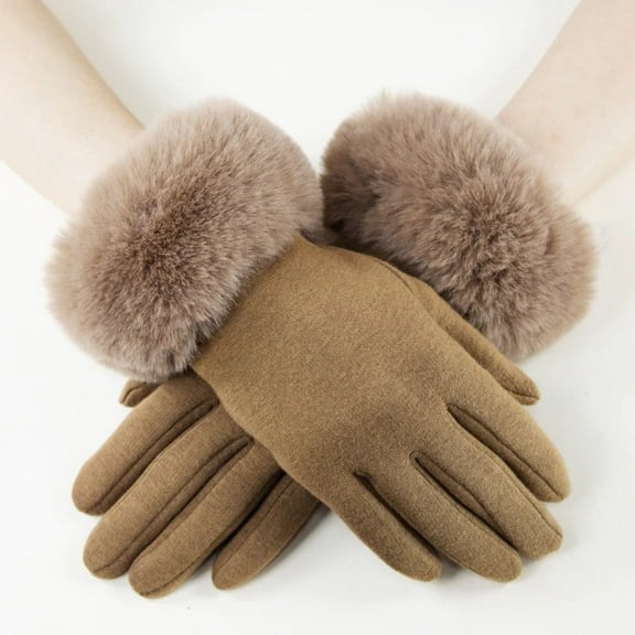 Classic Taupe Gloves with Soft Faux Fur Cuffs - Elegant Handwear for Women