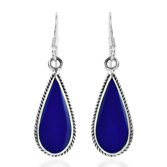 Classic Teardrop Shaped Simulated Blue Lapis-Lazuli Inlaid .925 Sterling Silver Dangle Earrings