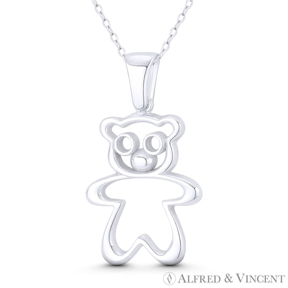 Classic Teddy Bear Charm Outline 34x20mm (1.3x0.8in) Pendant in .925 Sterling Silver