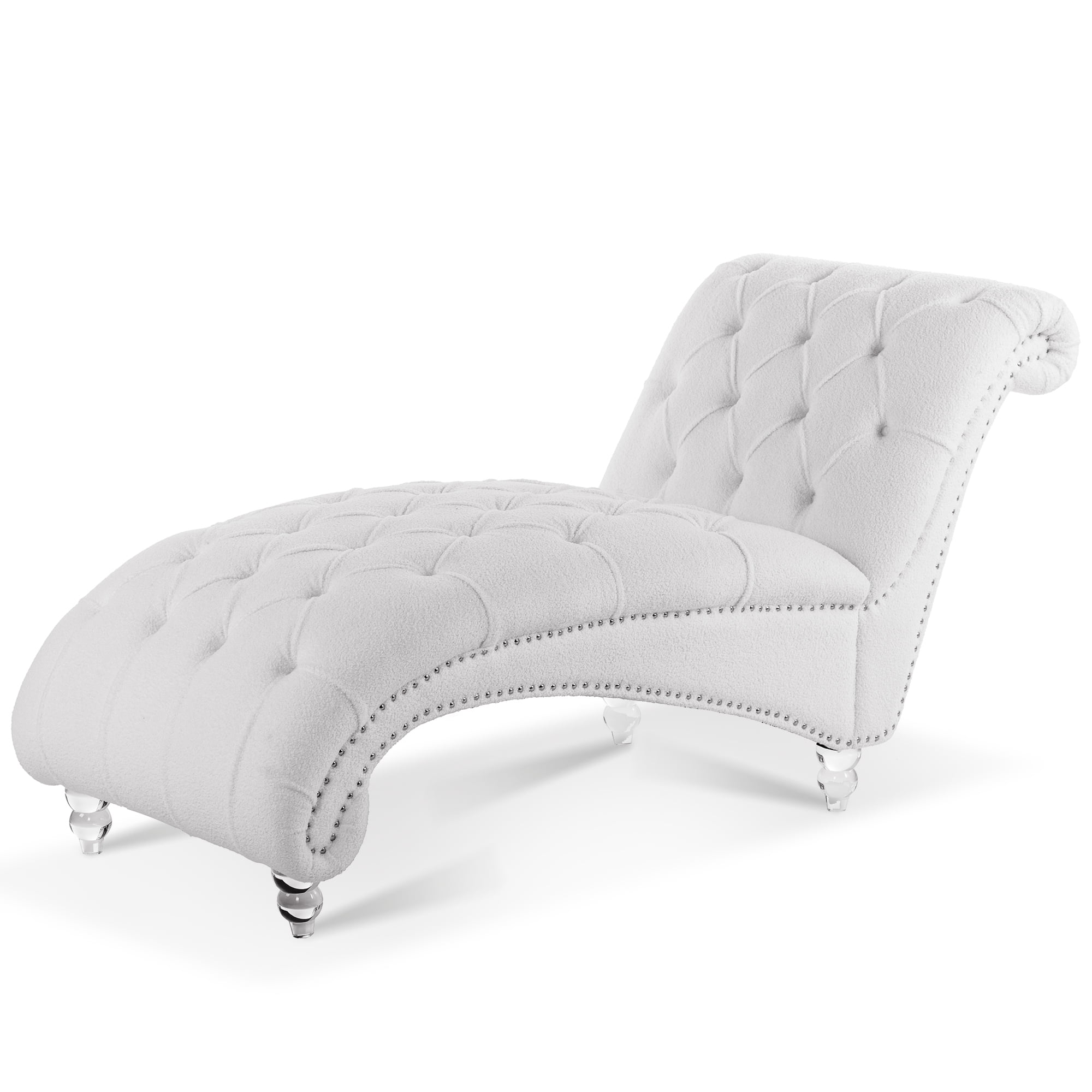 Classic Teddy Velvet Button Tufted Chaise Lounge, Armless Recliner ...