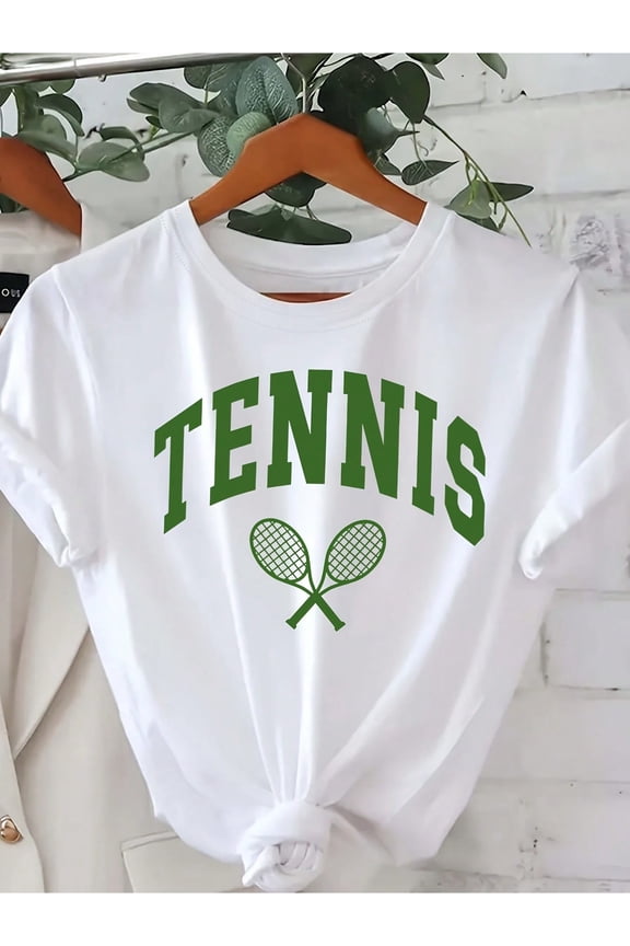 Classic Tennis Graphic T-Shirt - Sporty Casual White Short Sleeve Tee for Men and Women