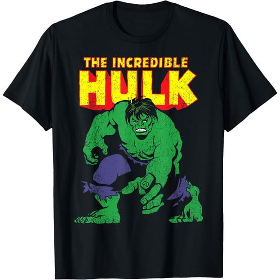 Classic The Incredible Hulk Distressed Portrait DTG Print Unisex T-Shirt,Black Color,Size YM