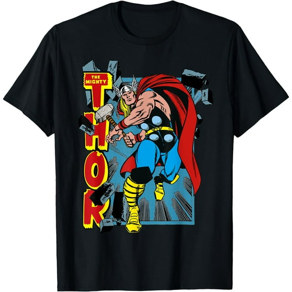 Classic The Mighty Thor Break Through Poster Style DTG Print Unisex T-Shirt,Black Color,Size 3XL