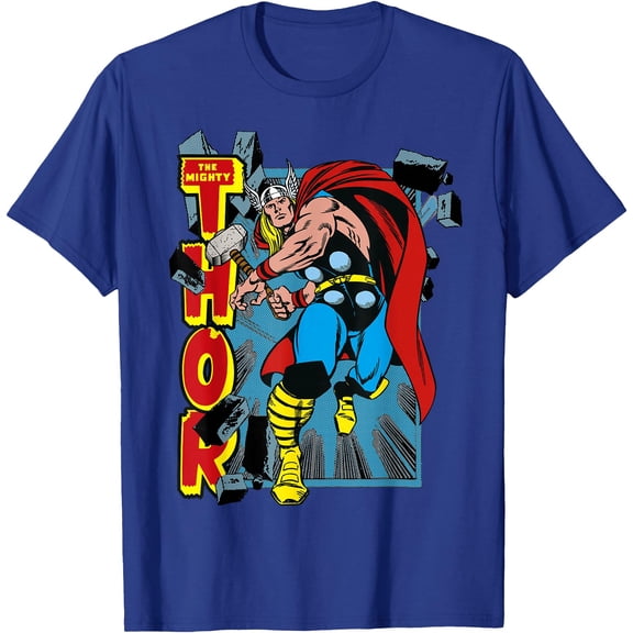 Classic The Mighty Thor Break Through Poster Style DTG Print Unisex T-Shirt,Royal Blue Color,Size 2XL