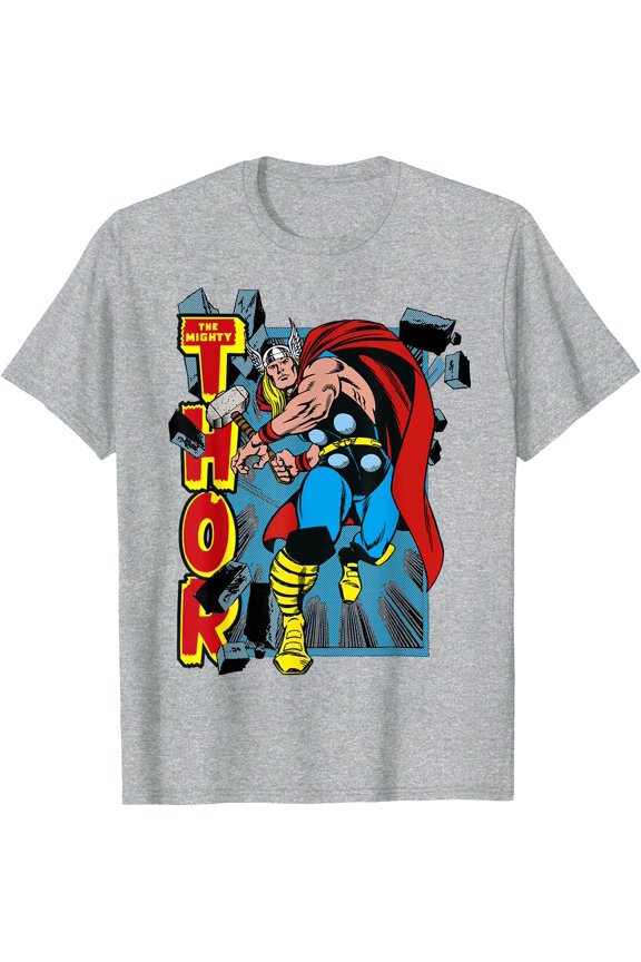 Classic The Mighty Thor Break Through Poster Style DTG Print Unisex T-Shirt,Sport Grey Color,Size YXL