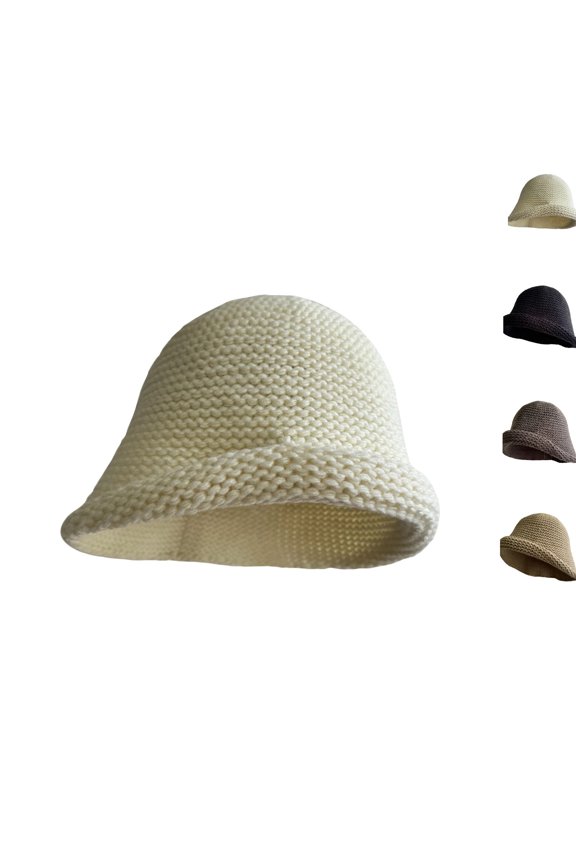 Classic Thick Knit Bucket Hat for Women, Fluffy Soft Crochet Weave Warm Cap Lightweight Versatile Street Style Outdoor Hat Beige One Size