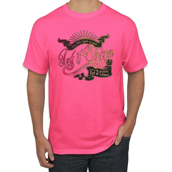 Classic This Little Light of Mine Inspirational/Christian Men's Graphic T-Shirt, Neon Pink, 3XL