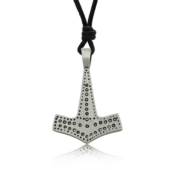 Classic Thor's Hammer Silver Pewter Charm Necklace Pendant Jewelry With Cotton Cord