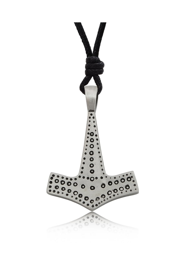 Classic Thor's Hammer Silver Pewter Charm Necklace Pendant Jewelry With Cotton Cord