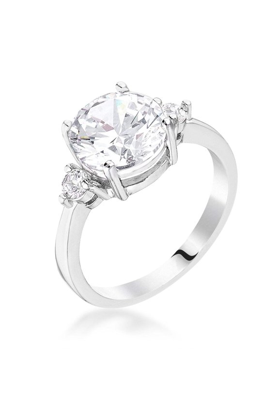 Classic Three Stone Clear CZ Engagement Ring