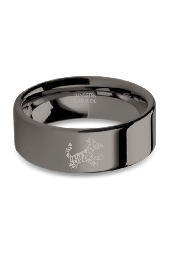 Classic Tigger EH Shepard Engraved Gunmetal Tungsten Carbide Ring, 8mm, Size 7