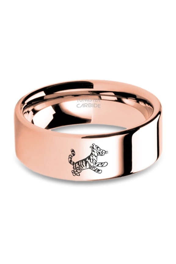 Classic Tigger Laser Engraved Polished Rose Gold Tungsten Ring, 8mm, Size 11.5