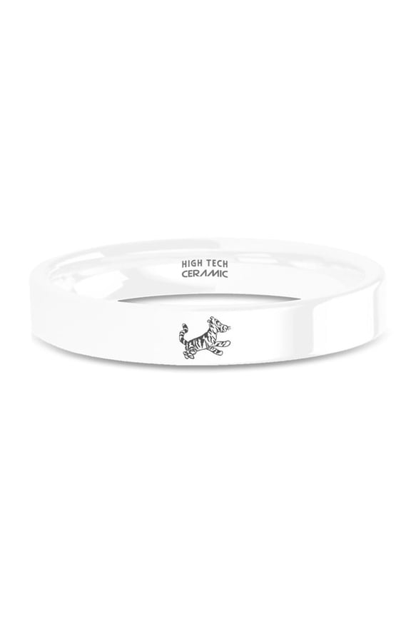 Classic Tigger Winnie-the-Pooh Engraved White Ceramic Ring, 4mm, Size 7.5