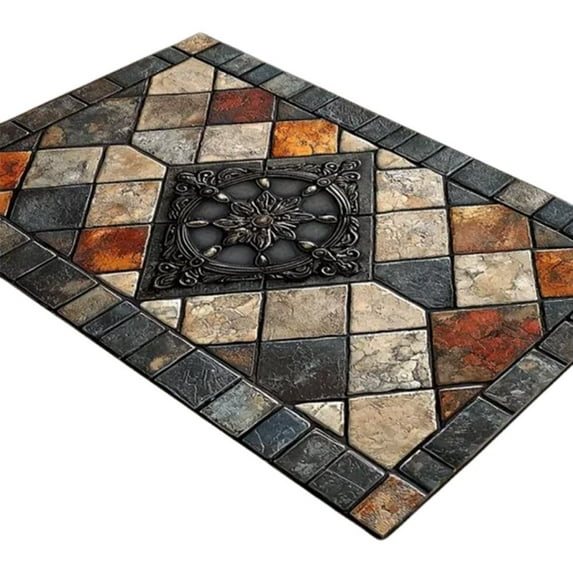 Classic Tile Design Floor Mat, 19.5x31.2 Inch Polyester, Wear-Resistant ...