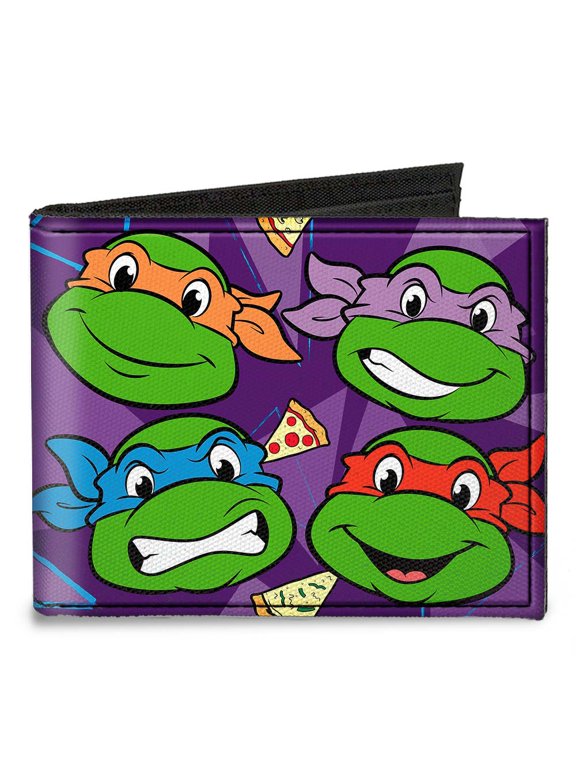 Classic Tmnt Faces + I "Pizza Heart" Tmnt Purple Pizza Canvas Bi Fold Wallet One Size