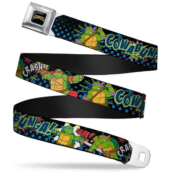 Classic Tmnt Logo Full Color Classic Tmnt Turtles Pose12 Cowabunga! Pop Art Seatbelt Belt Standard