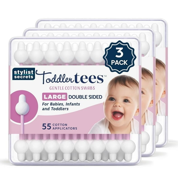 Classic Toddlertees Cotton Swabs, Large Double-Sided Tips, 100% Cotton, for Babies and Toddlers, 55 -Count, 3-Pack