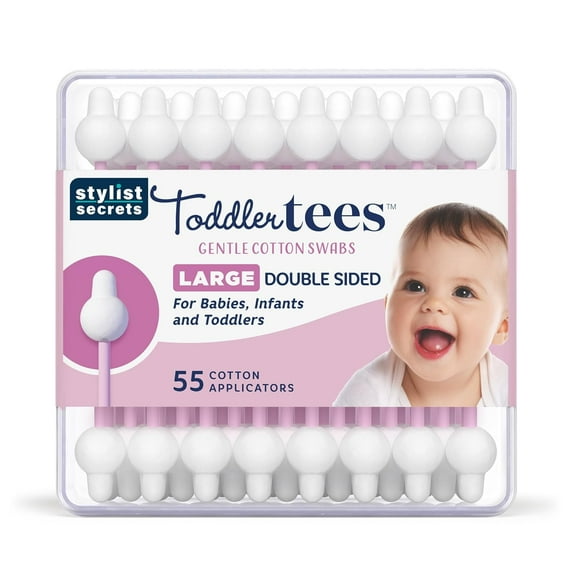 Classic ToddlerTees - Large Gentle Double Sided Swabs Designed for Little Ears - for Babies, Infants & Toddlers - Dual Sided Pointed Buds - 54 Cotton Tips