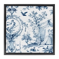Classic Toile Scene Black Framed Floater Canvas Wall Art, design by Vintage Hustle
