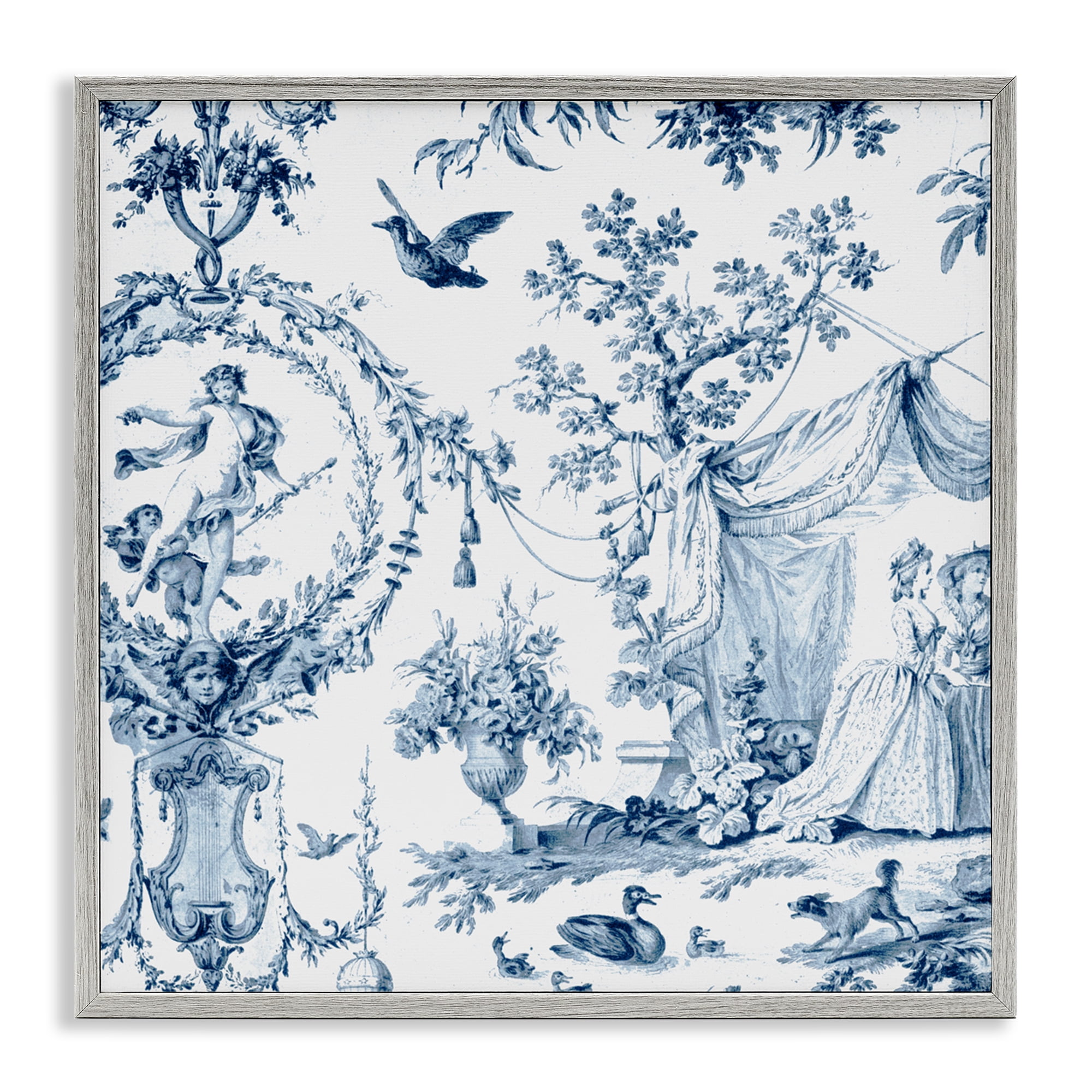 Classic Toile Scene Gray Framed Giclee Art, design by Vintage Hustle