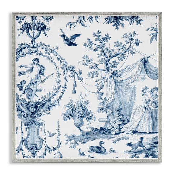 Classic Toile Scene Gray Framed Giclee Art, design by Vintage Hustle