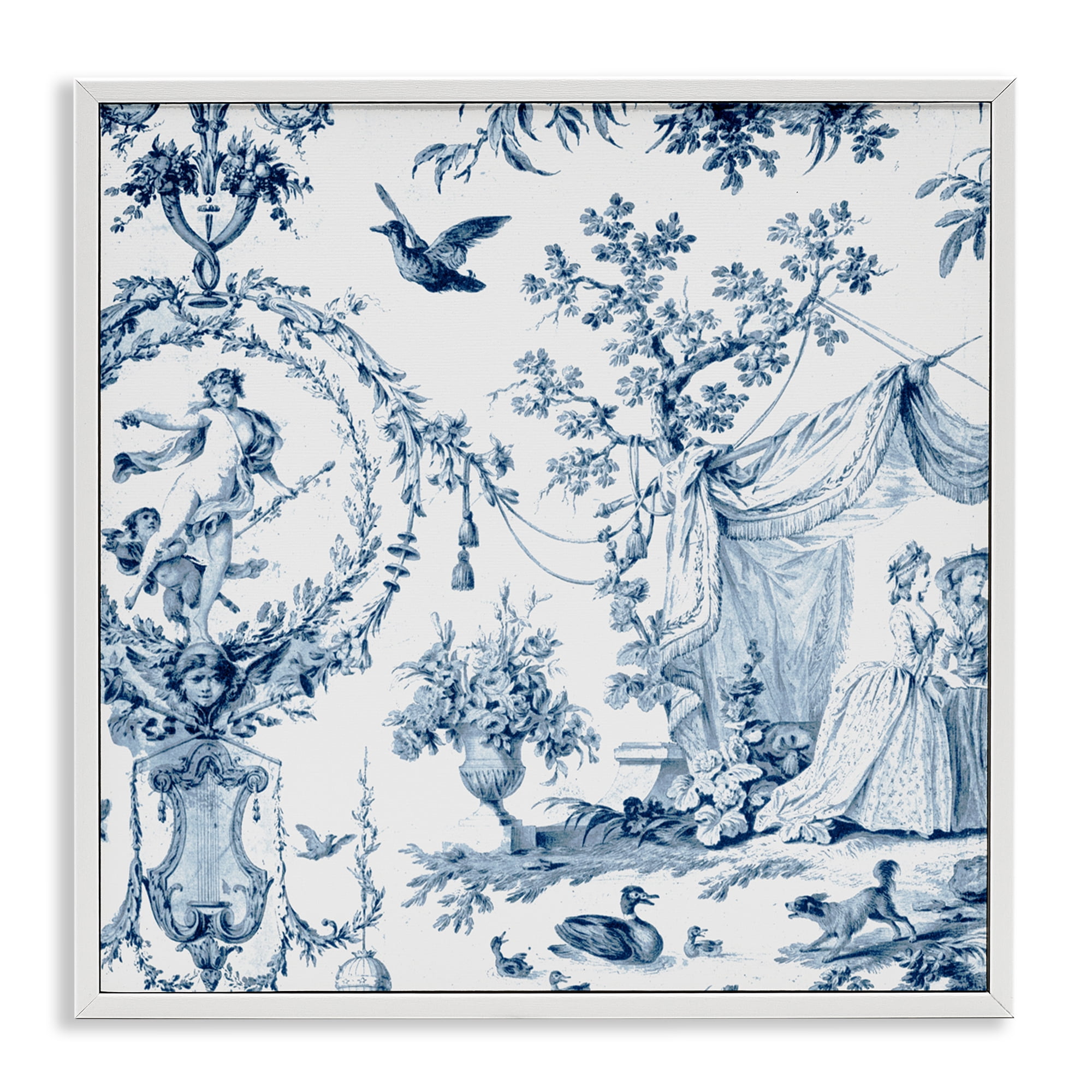 Classic Toile Scene White Framed Giclee Art, design by Vintage Hustle