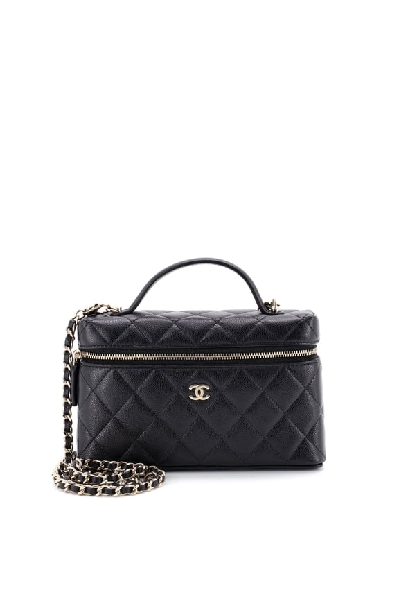 Classic Top Handle Slim Vanity Case with Chain Quilted Caviar Small By Rebag