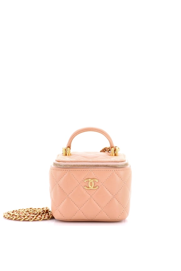 Classic Top Handle Vanity Case with Chain Quilted Lambskin Mini By Rebag