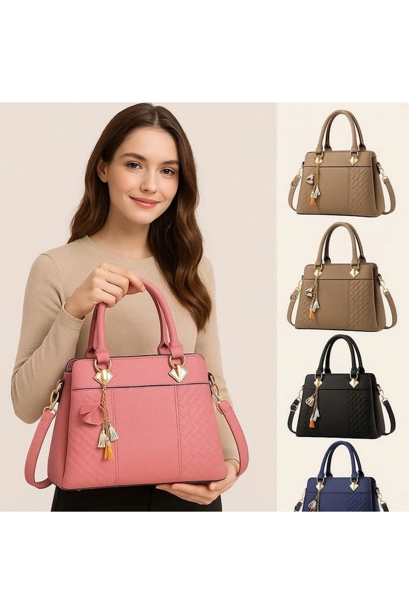 Classic Tote Handbag for Women, PU Leather Satchel with Top Handles,Multiple Pockets, 12.2×5.5×9.1 in, Detachable Crossbody Strap, Lightweight Work/Weekend Bag Ladies Purse(Black)