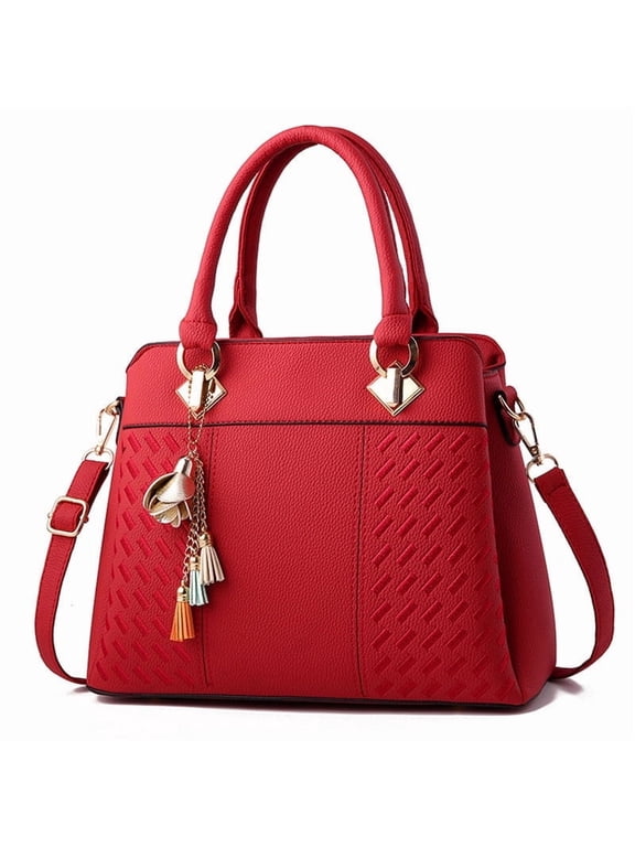 Classic Tote Handbag for Women, PU Leather Satchel with Top Handles,Multiple Pockets, 12.2×5.5×9.1 in, Detachable Crossbody Strap, Lightweight Work/Weekend Bag Ladies Purse(Red)