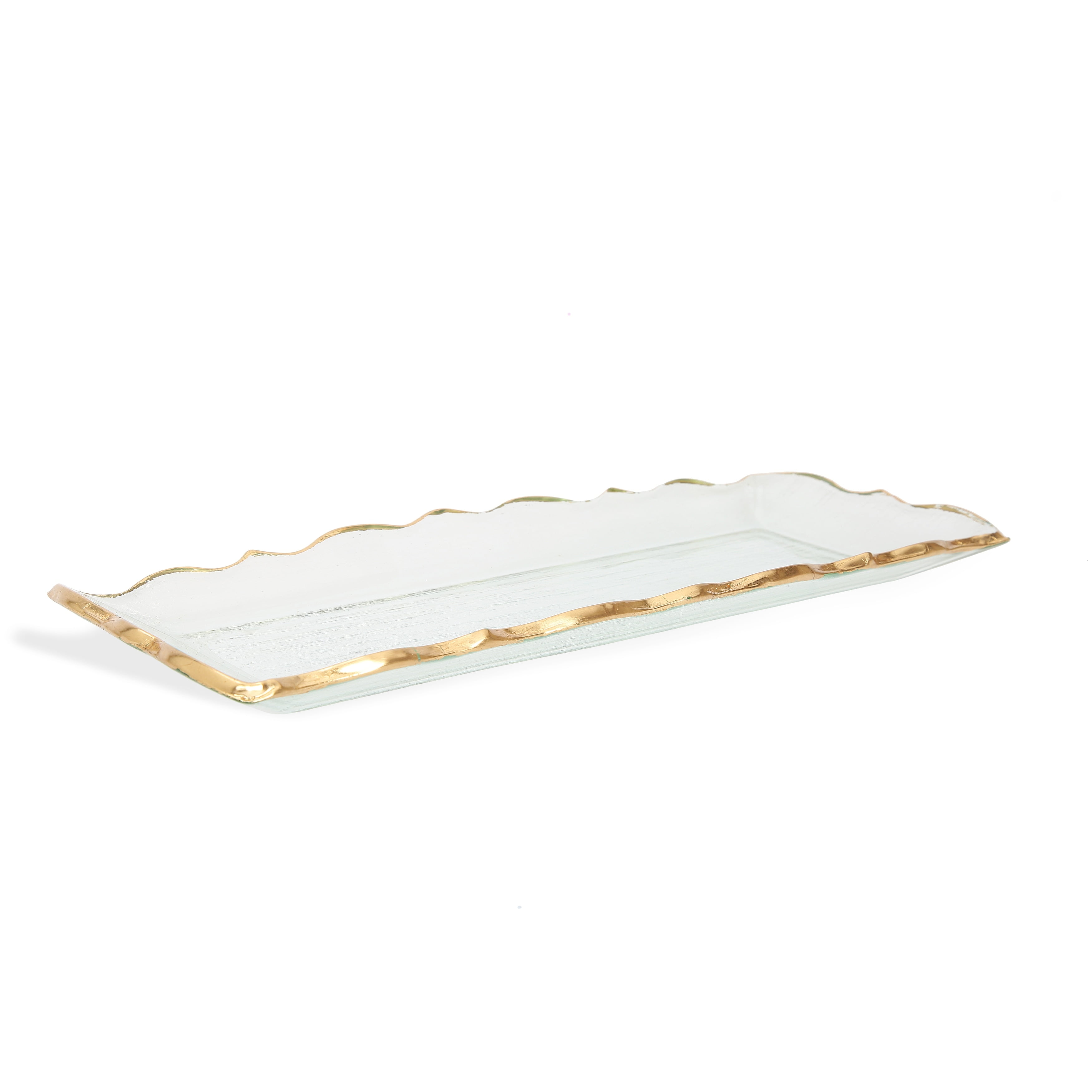 Elegant Clear Glass Tray with Gold Scalloped Edge, 13.75"