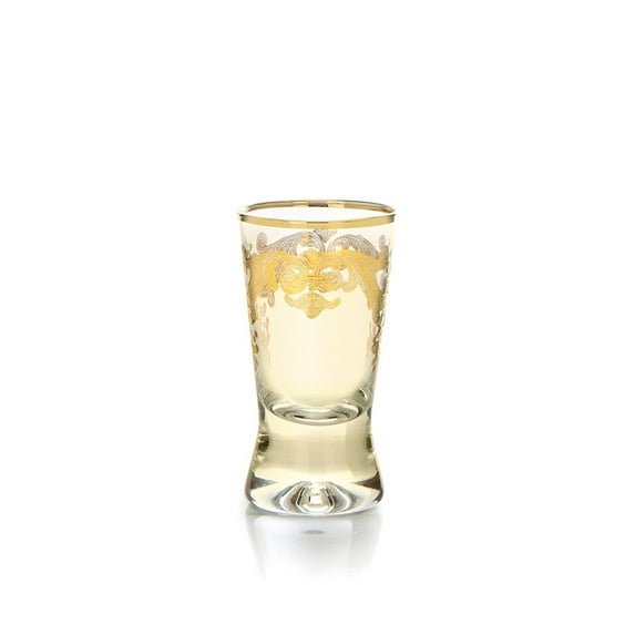 Classic Touch Amber Liquor Glasses, 24k Gold Art Set of 6, 2.75"